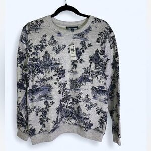 Karen Scott Gray and Blue Scenic Crewneck Sweater